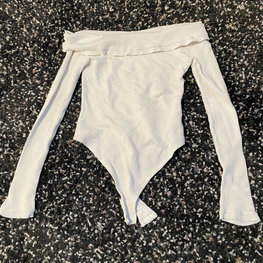Free People Intimately Cream Off-Shoulder Waffle Knit Bodysuit
